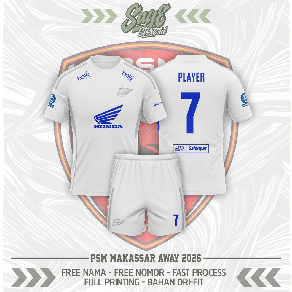 JERSEY PSM MAKASAR 2025/2026 AWAY PUTIH TERBARU