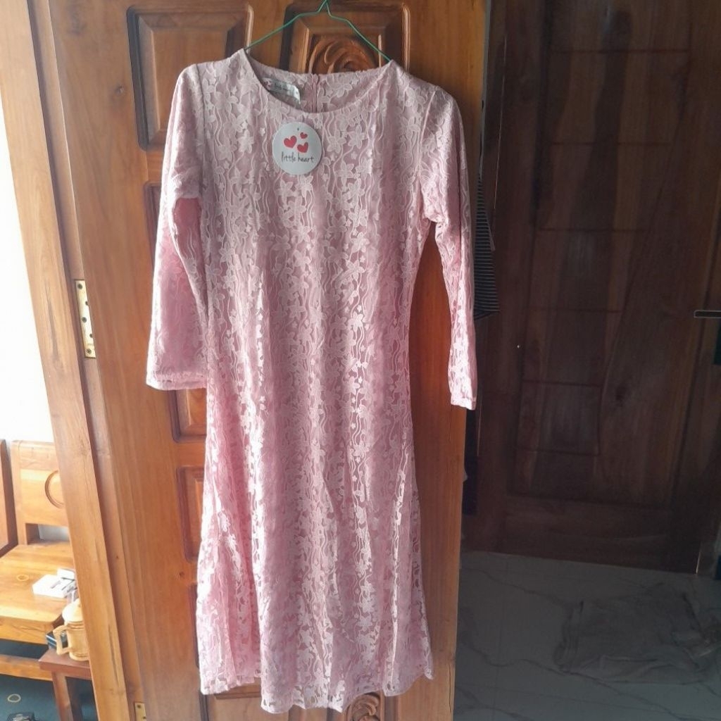 gamis anak pink brukat brand matahari ( new)