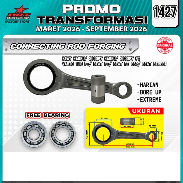 STANG SEHER CONROD FORGING + BEARING KRUK AS BRT BEAT SCOOPY SPACY KARBU KARBURATOR Super Forged Con