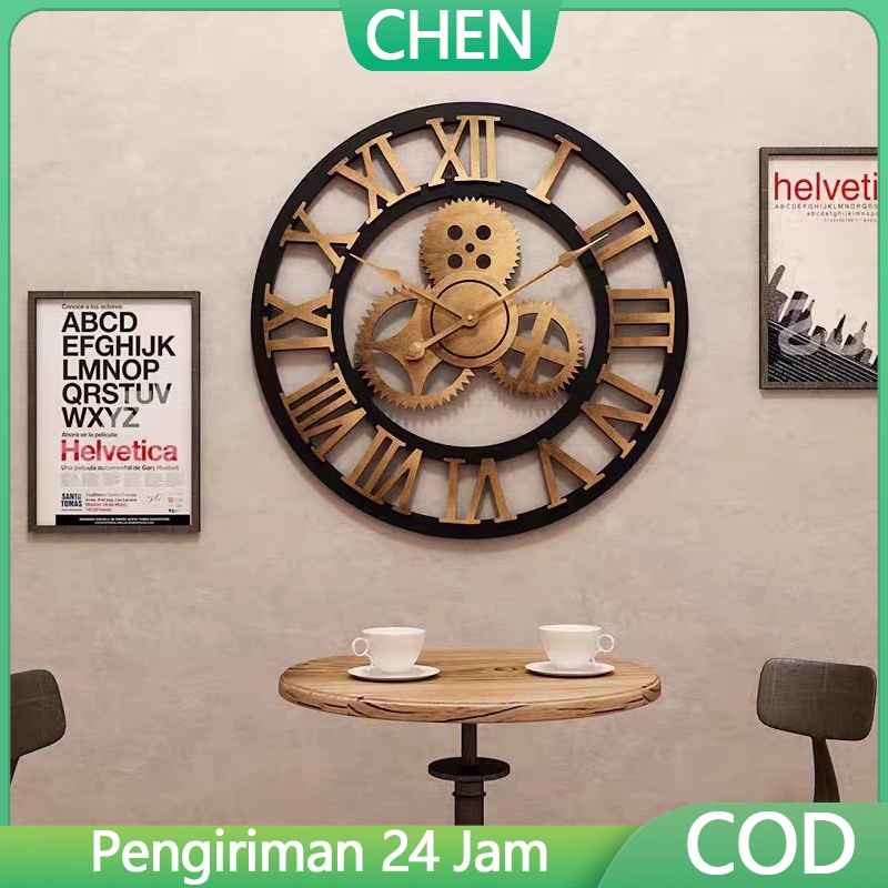Jam Dinding Roda Gigi Antik Bergaya Usang Jam Dekoratif Seni Senyap Untuk Ruang Tamu Dan Lorong