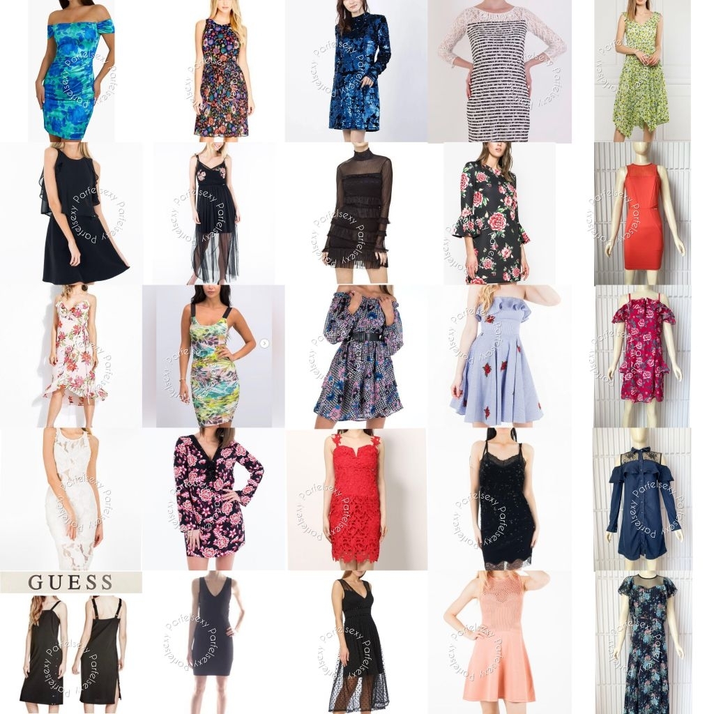 BIG SALE GUESS DRESS WANITA SATIN SEQUIN PLEATED MURAH SIZE XS S M L