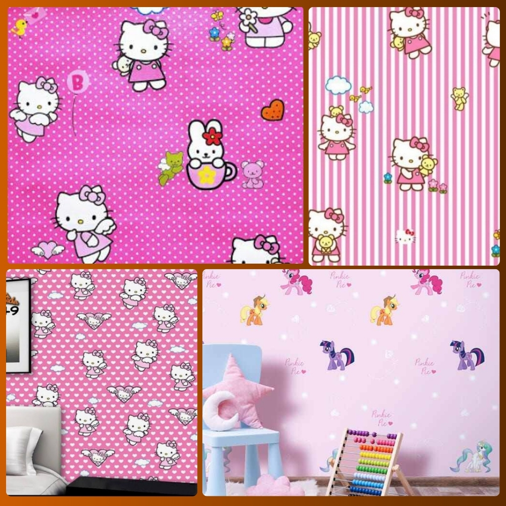 Wallpaper Stiker Dinding Kamar Tidur Lemari Meja Belajar Anak Perempuan Motif Hello Kitty Pink Lucu