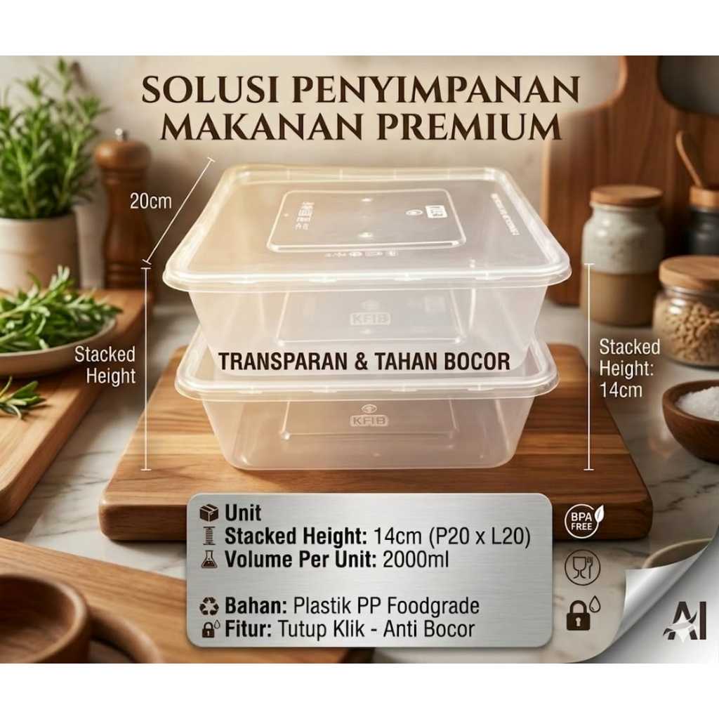 THINWALL Plastik Wadah Kotak Square box / kotak tempat makan makanan / plastic food / mika bening