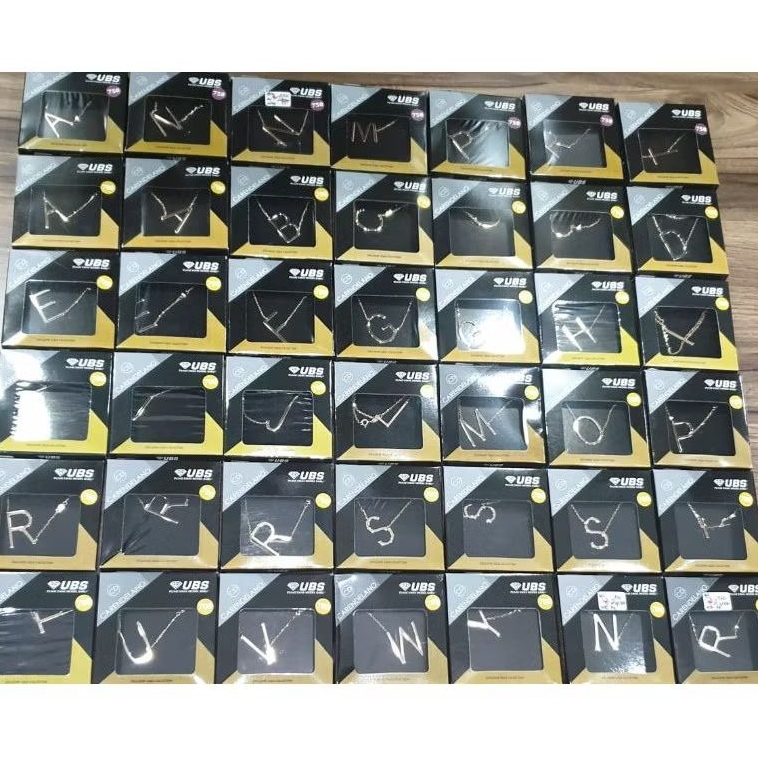 Kalung Carendelano 40cm 45cm inisial UBS YellowGold kadar 700  huruf A - Z ( bukan alpha bold )
