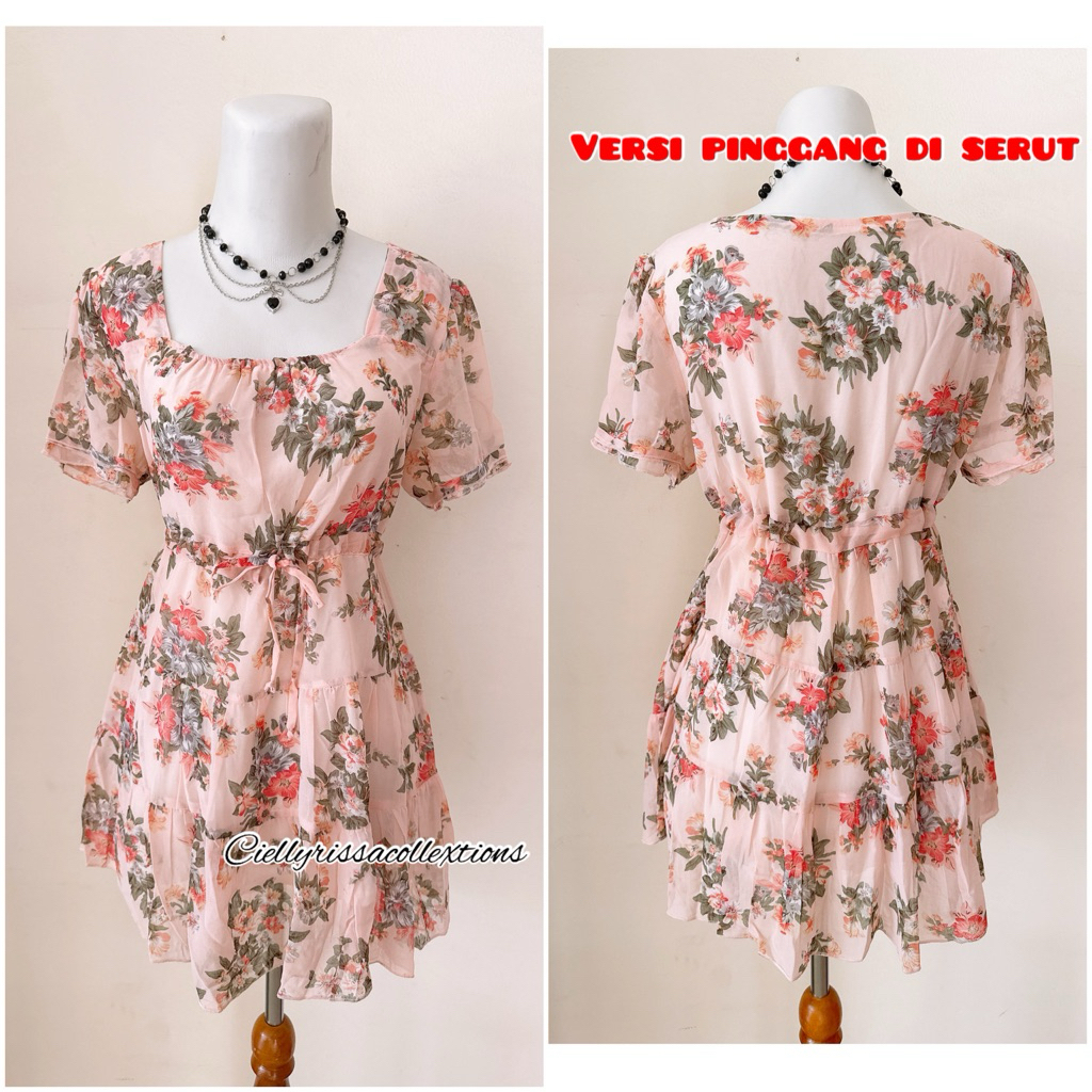 ‼️ INSTANT AVAILABLE ‼️ PINK FLORAL TOP / HALF DRESS WITH FURING CHIFFON PRINTING #FLORALDRESS.#DRES