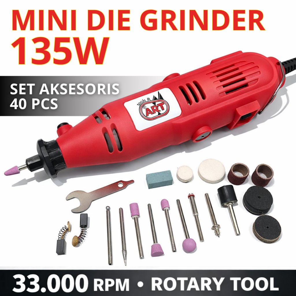 Grinder Tangan Mini 135W dengan Aksesoris Lengkap