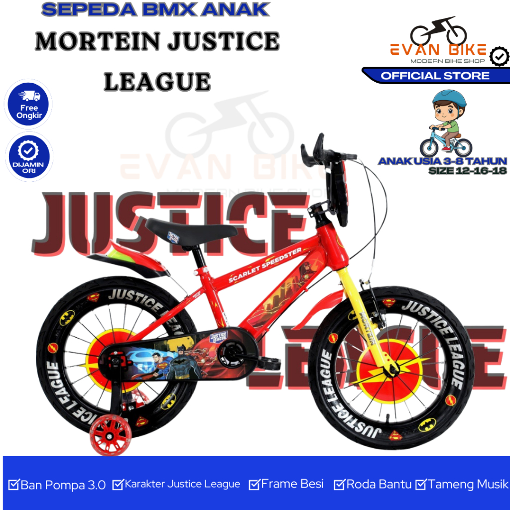 Sepeda Anak  Laki Laki BMX MORTEIN Ban Pompa FITUR TAMENG MUSIK dan LAMPU untuk anak usia 3-8 tahun 