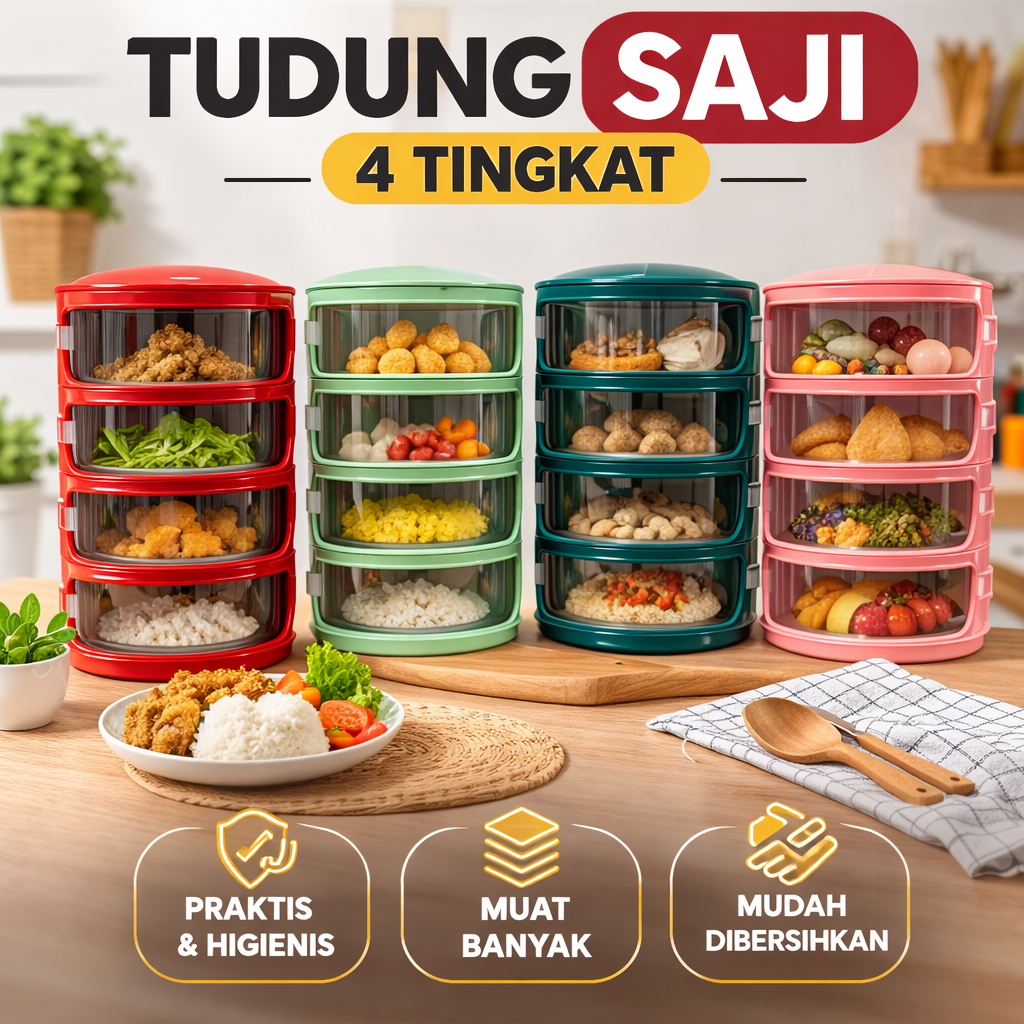 Tudung Saji 4 Tingkat Premium Penutup Makanan Serbaguna – Melindungi Makanan Lebih Higienis, Kapasit