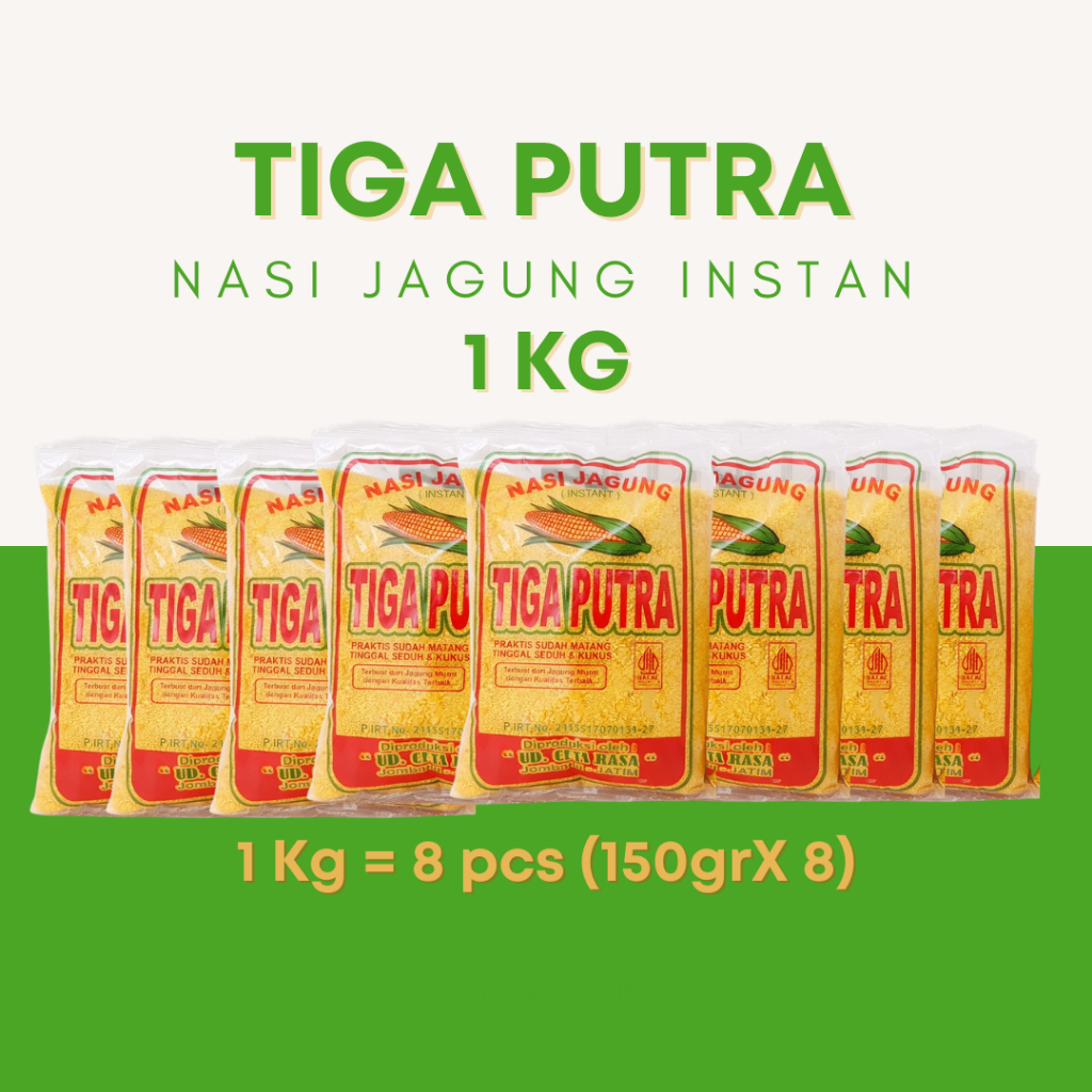 Nasi jagung instan 1 Kg Tiga Putra beras jagung halus diet
