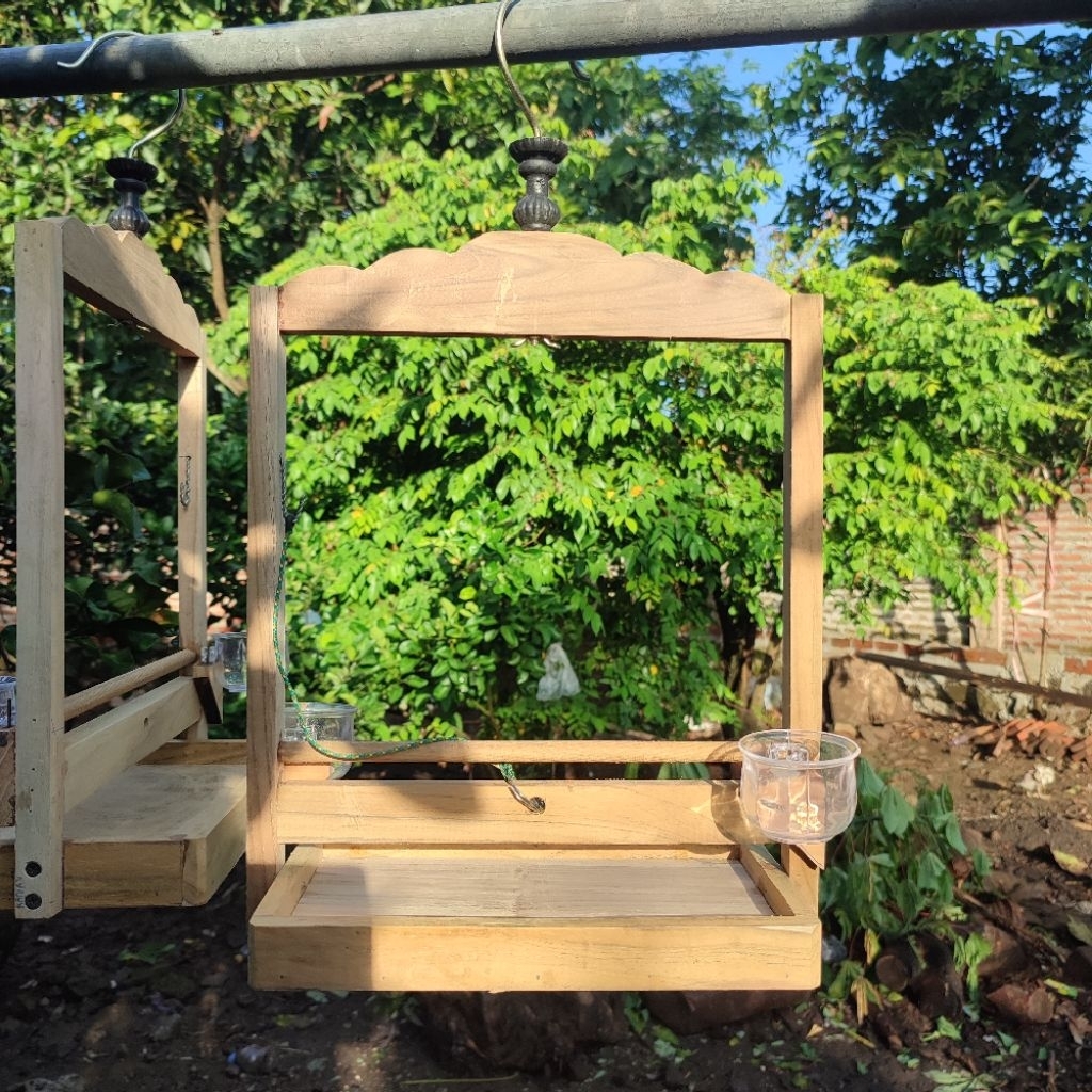 Sangkar layang kayu jati kuat dan awet bonus cantolan+wadah pakan, Burung Kutilang Truck Perkutut da