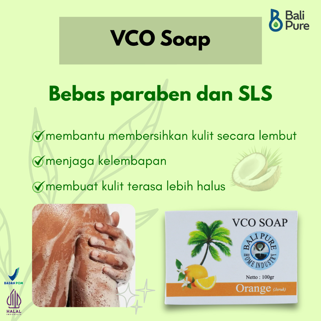 Bali Pure Sabun VCO Soap Orange  100 gr Perawatan Kulit Halus dan Cerah Dengan Wangi Jeruk Yang Sega