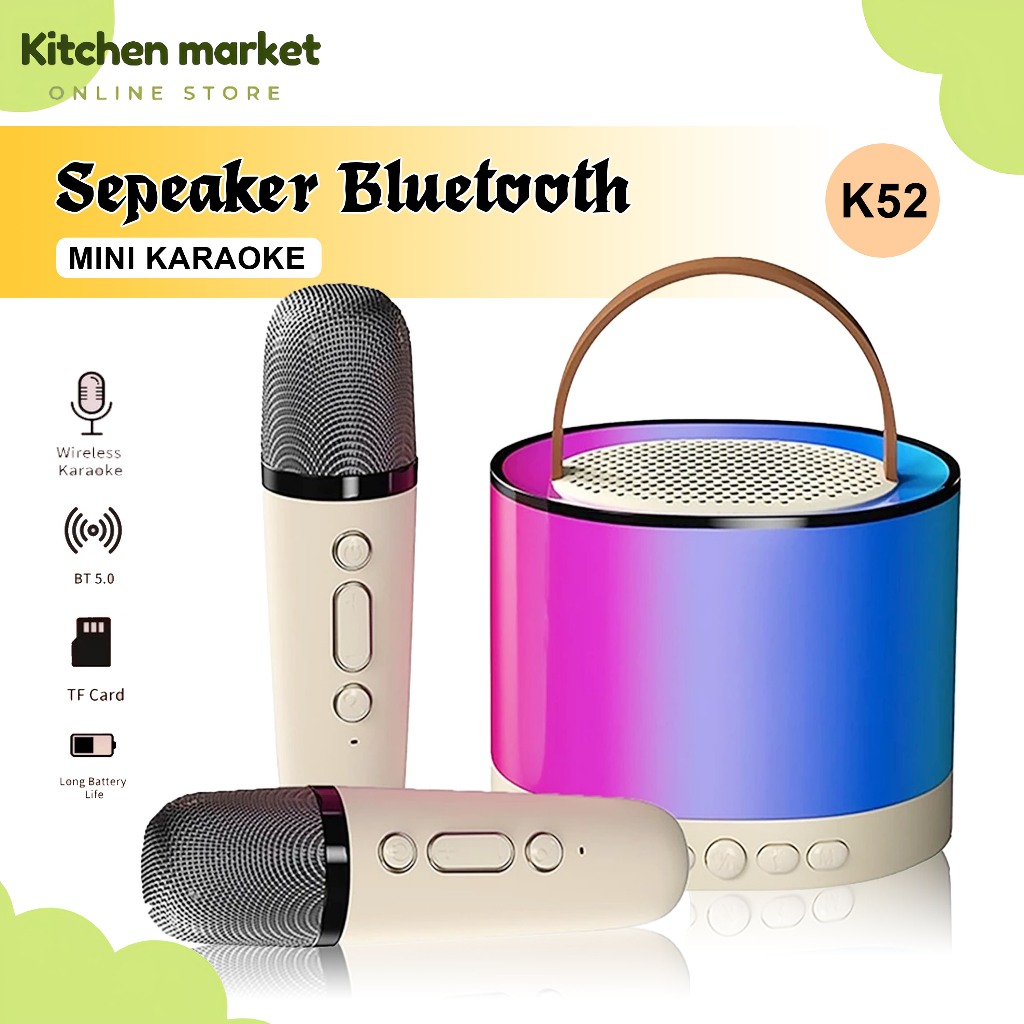 Speaker Bluetooth Mini Karaoke, Speaker Portable dengan MIC Bluetooth MP3 Full Bass Wireless Karaoke