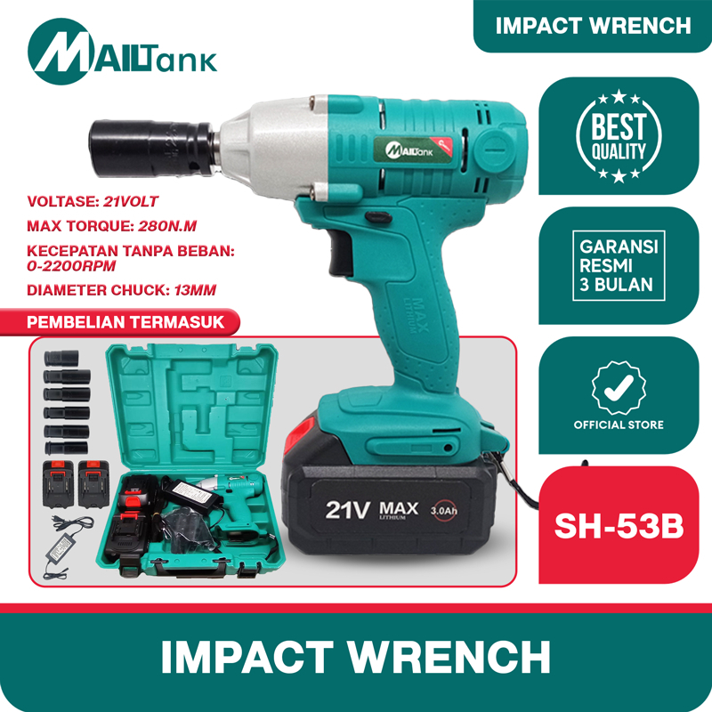 mailtank cordless impact wrench 21volt SH53B mesin bor impact
