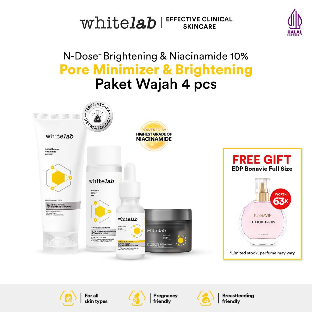 Whitelab Paket Wajah Brightening Niacinamide Facial Wash, Toner, Serum, Night Moisturizer - 4 pcs N-