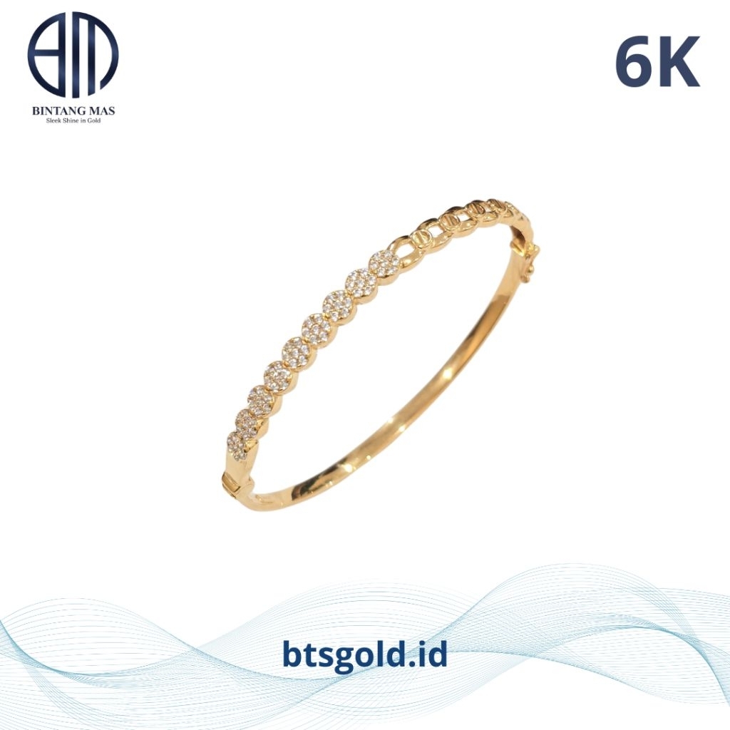 Gelang Emas Bangle Permata Putih | 6K