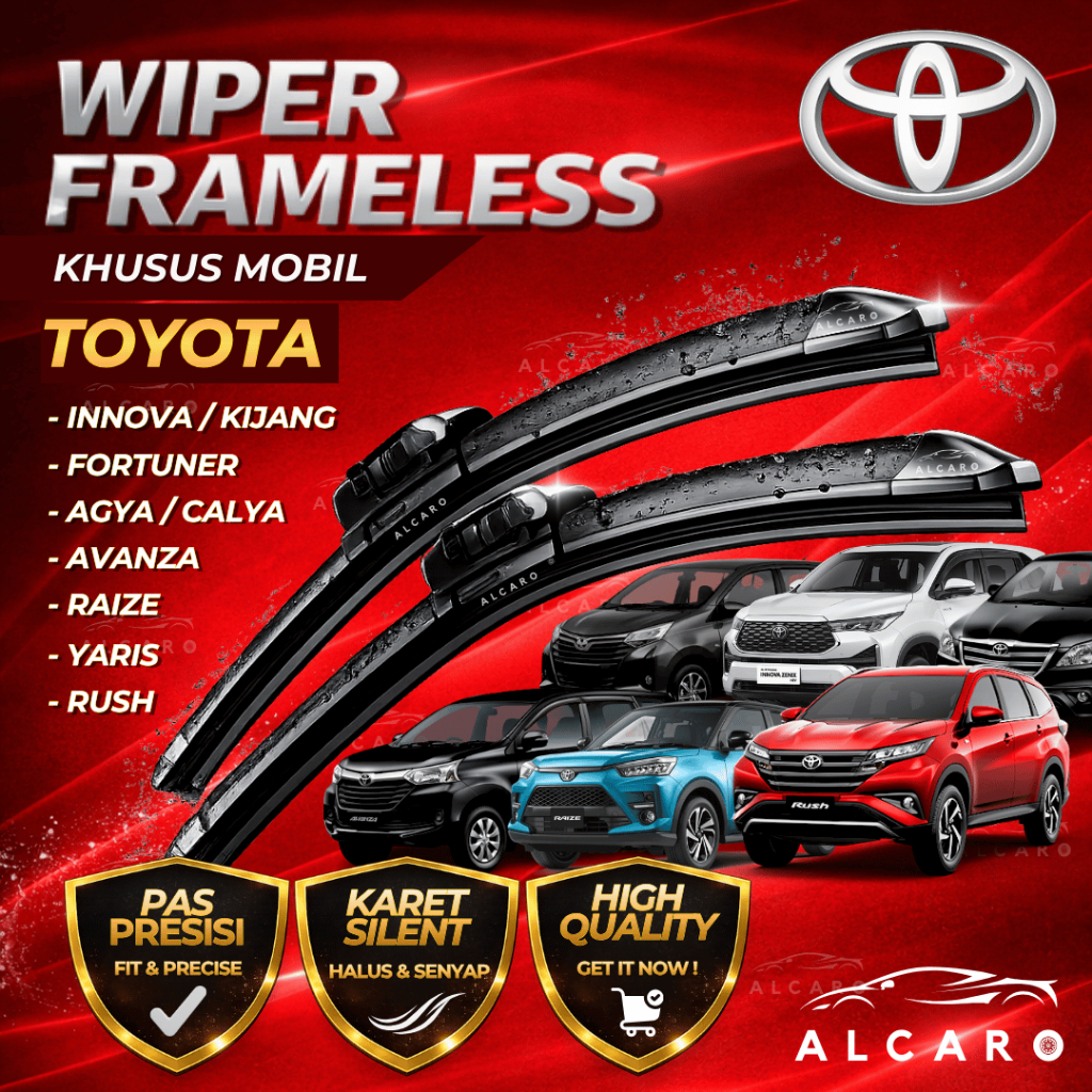 ALCARO Wiper Frameless Premium TOYOTA Kijang Innova / Innova Reborn / Avanza / Rush / Fortuner / Agy