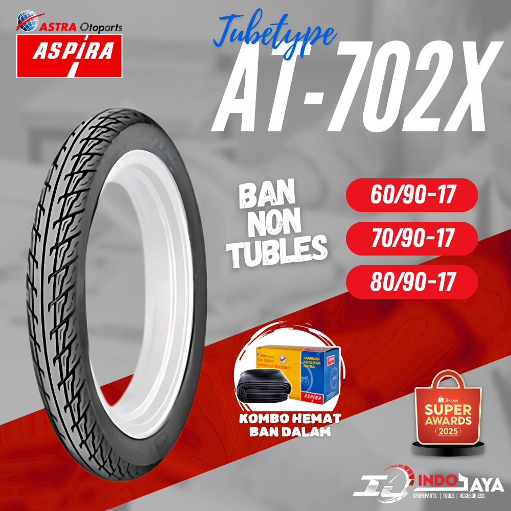 BAN ASPIRA TUBETYPE NON TUBLES AT702 X / AT-702X / BAN LUAR ASPIRA RING 17 (60/90-17 - 70/90-17 - 80