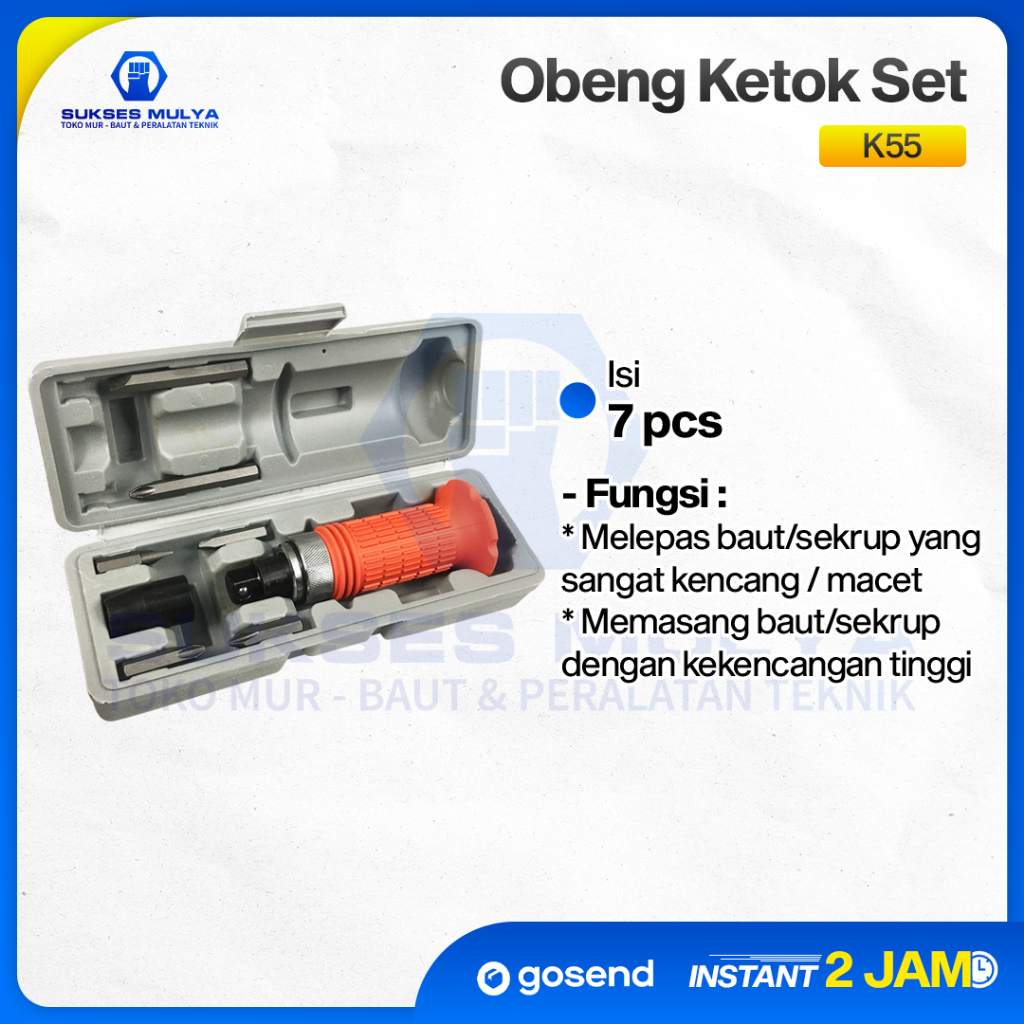 K55 Obeng Ketok Set 7 pcs Impact Driver Set Mata Obeng Gagang Set