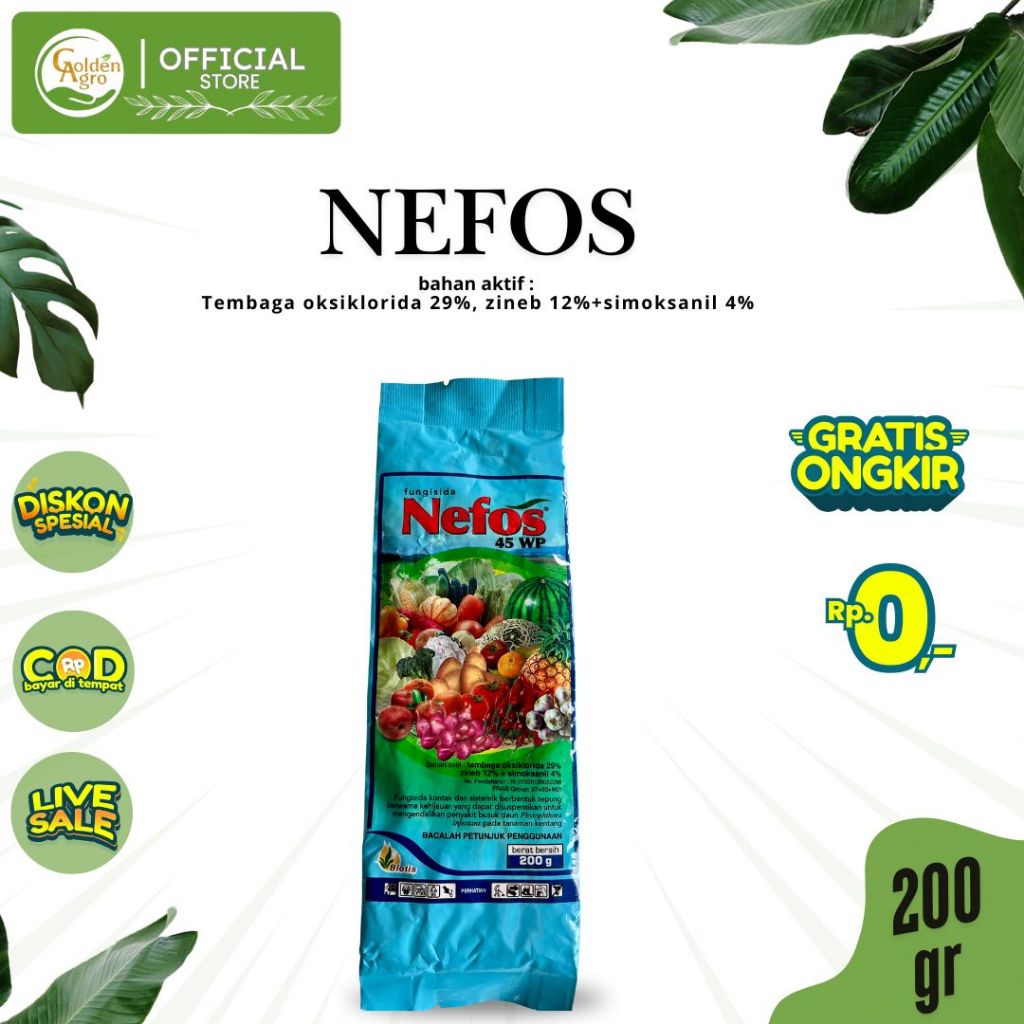 Fungisida NEFOS 45wp Kontak dan Sistemik berbentung tepung 200gr 200GR
