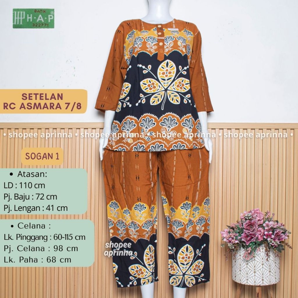 COD RC ASMARA Setelan HAP Bu Tejo Merk H.A.P Asli Original Setelan Celana Panjang Lengan 7/8 Piyama 