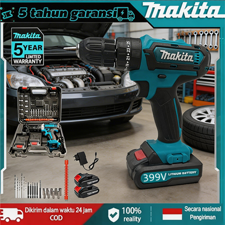 Mesin Bor Impact 3 Mode Tanpa Kabel 2 Baterai Cas Bor Tembok Beton Kayu Palu Alat Tukang Serbaguna