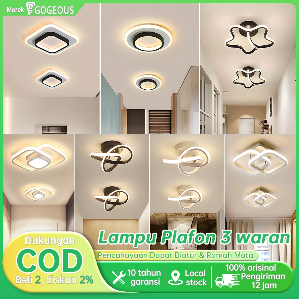 GOGEOUS Lampu Plafon Lampu Hias Plafon LED Plafon Ruang Tamu 3 Warna Lampu Ceiling Lamp Lampu Kamar 