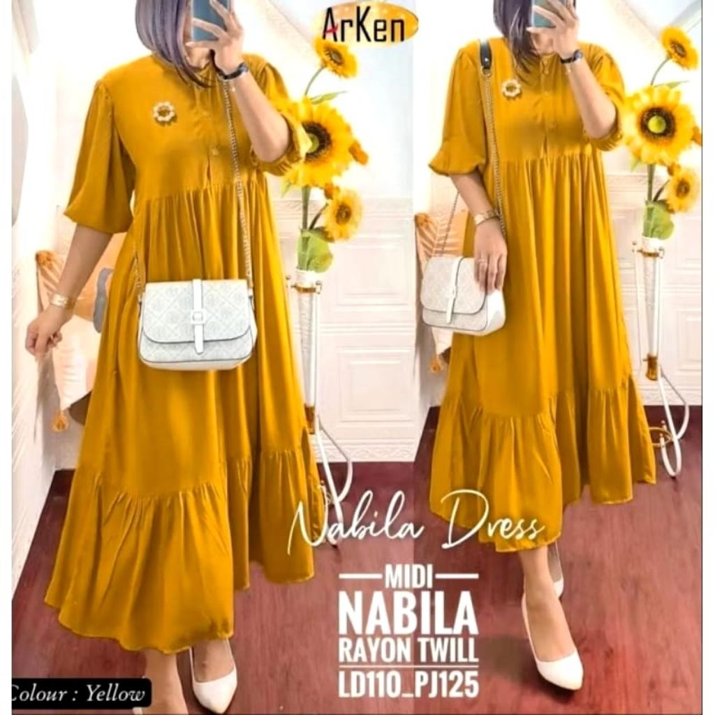 ALISHA MIDI DRESS WANITA DEWASA/DRESS NABILA/DRESS BAHAN RAYON TERBARU (LD 110 PJ 120)