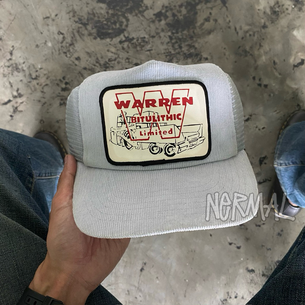 VINTAGE 90s WARREN PATCH CORDUROY TRUCKER HAT