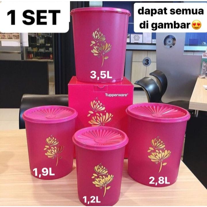 lotus deco canister tupperware toples set pink