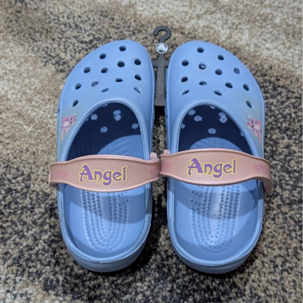 Crocs Clogs 26cm W10-11 L M8-9 Disney Classic Angel Stich Floral Original Bekas Second Preloved Blue