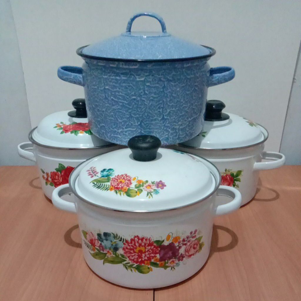Panci Jadul Tebal ukuran 22cm/5 Liter aneka motif dan warna, panci enamel, panci gaspan, panci Thail