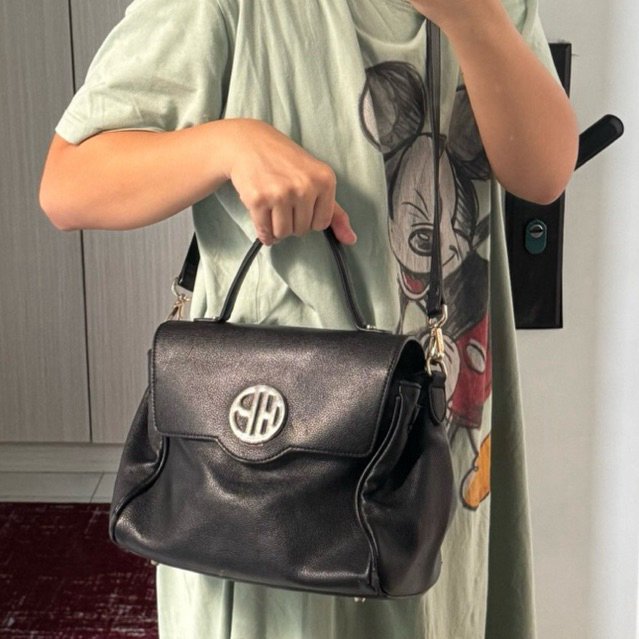 Preloved Bag selempang, ransel kulit, hush puppies, mossdoom