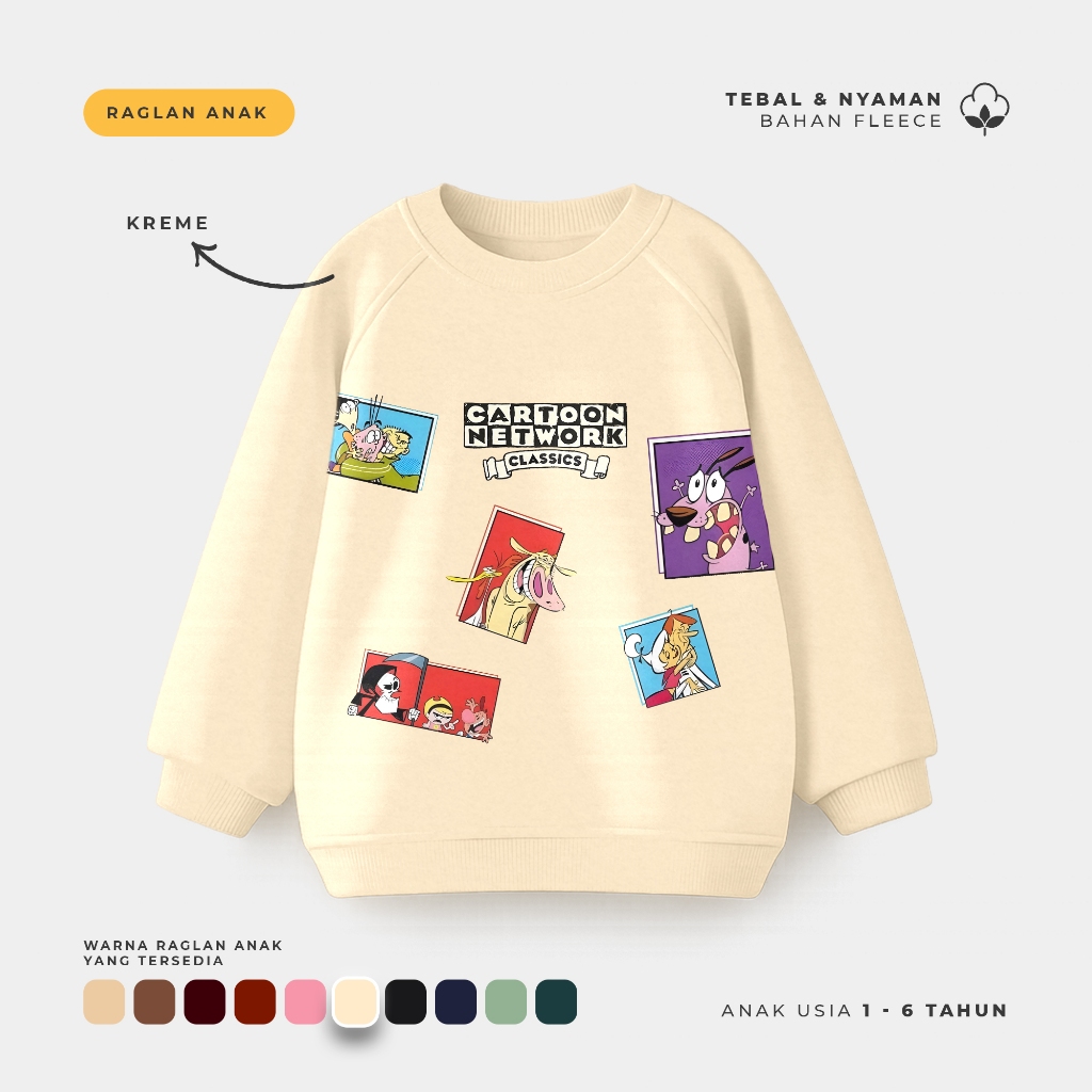 Sweater Anak Crewneck Oversize Anak Model Raglan Cartoon Network Classic Usia 1-6thn Kids Fashion
