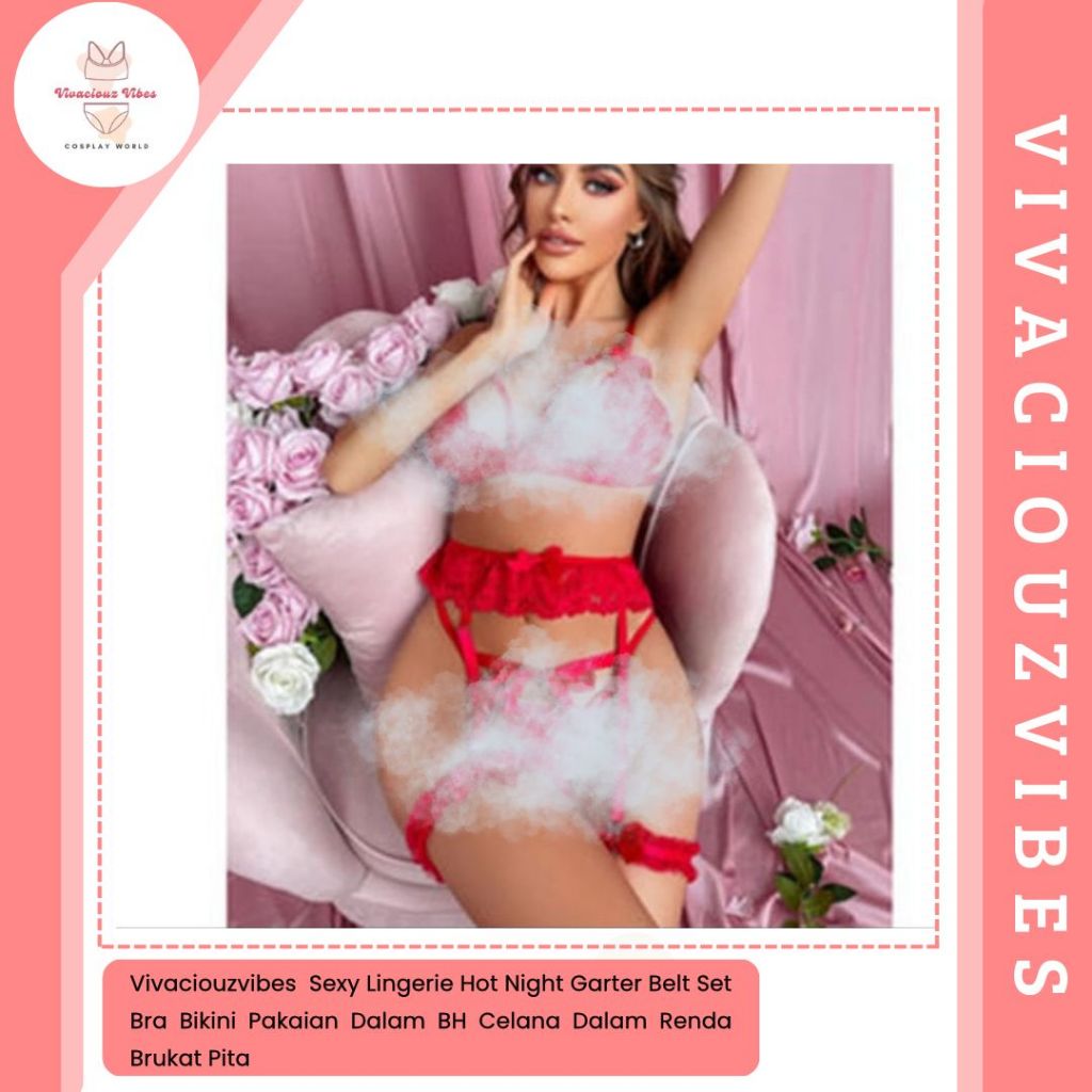 Vivaciouzvibes Sexy Lingerie Hot Night Garter Belt Set Bra Bikini Pakaian Dalam BH Celana Dalam Rend