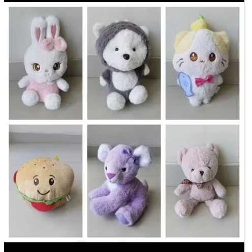 preloved boneka binatang lucu pink bunny cat kitty lion burger pink bear bebek gajah rubah  duck dol