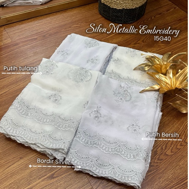 Bahan Kain Kebaya Bali Sifon Metallic Embroidery 15G40 – Sifon Bordir Premium Terbaru Uk 1 ptg 1,4m