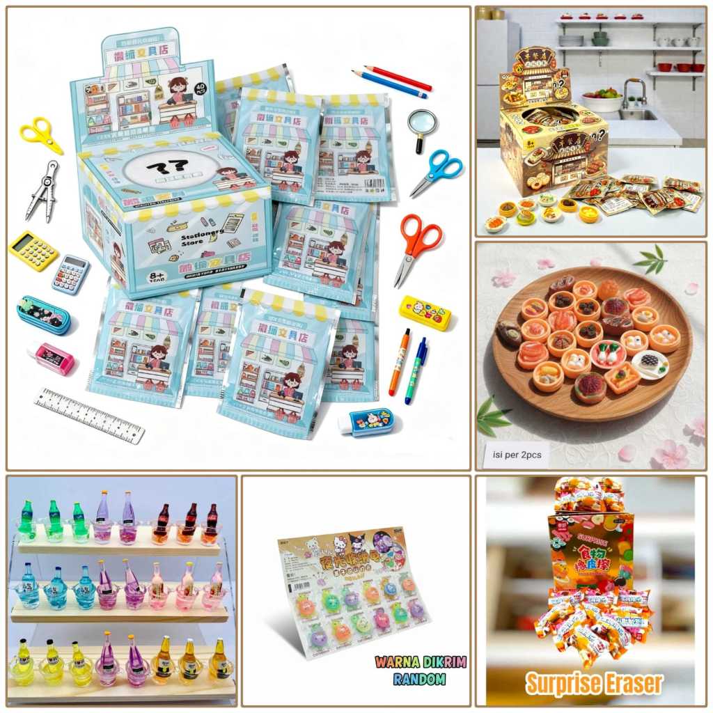 Gabybelle-Aneka Mainan Miniatur Makanan,Minatur Botol, Miniatur Pebyu, Miniatur Perlengkapan ATK, Mi