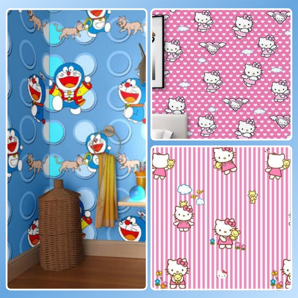 Wallpaper Dinding Karakter Kartun Walpaper Dinding Kamar Tidur Motif Spiderman Warna Biru 10 Meter