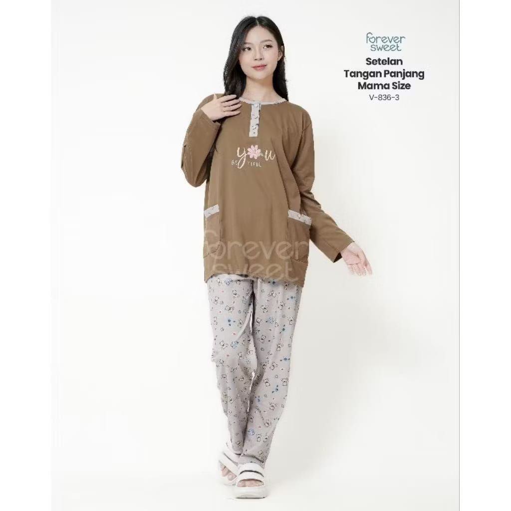 Oneset Piyama Wanita Premium - Tangan Panjang Celana Panjang PP Mama Size | FOREVER SWEET V 774, V 7