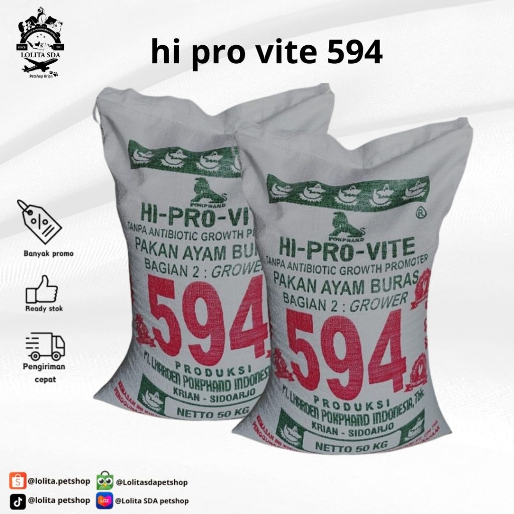 hi pro vite pakan ayam buraa bagian 2 / grower 594 / 1 sak 50kg