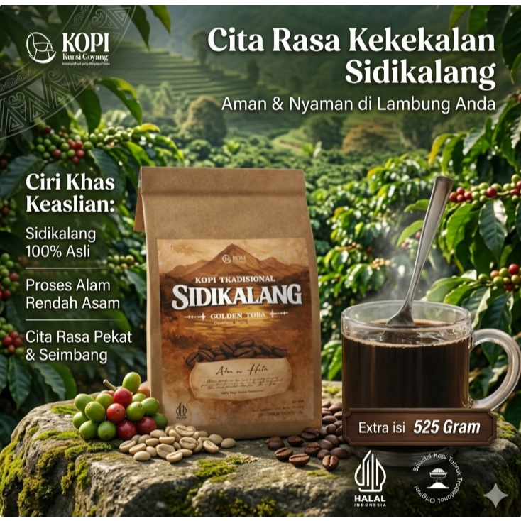 Kopi SIDIKALANG Bubuk Spesial | Kopi Hitam Pekat Asli Sumatera | 525 Gr