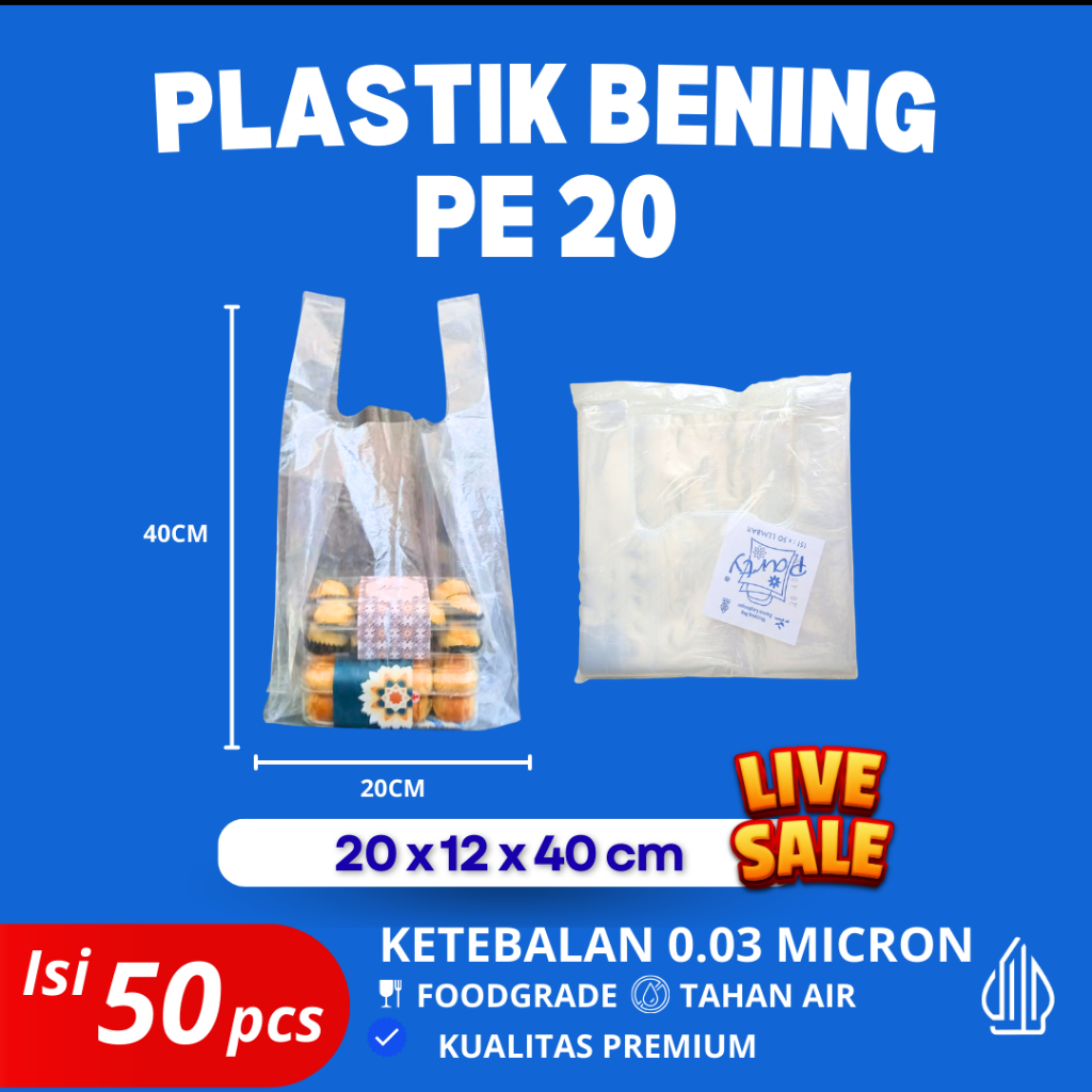 Kantong Kresek Plastik PE Bening Ukuran 20 Isi 50 LEMBAR
