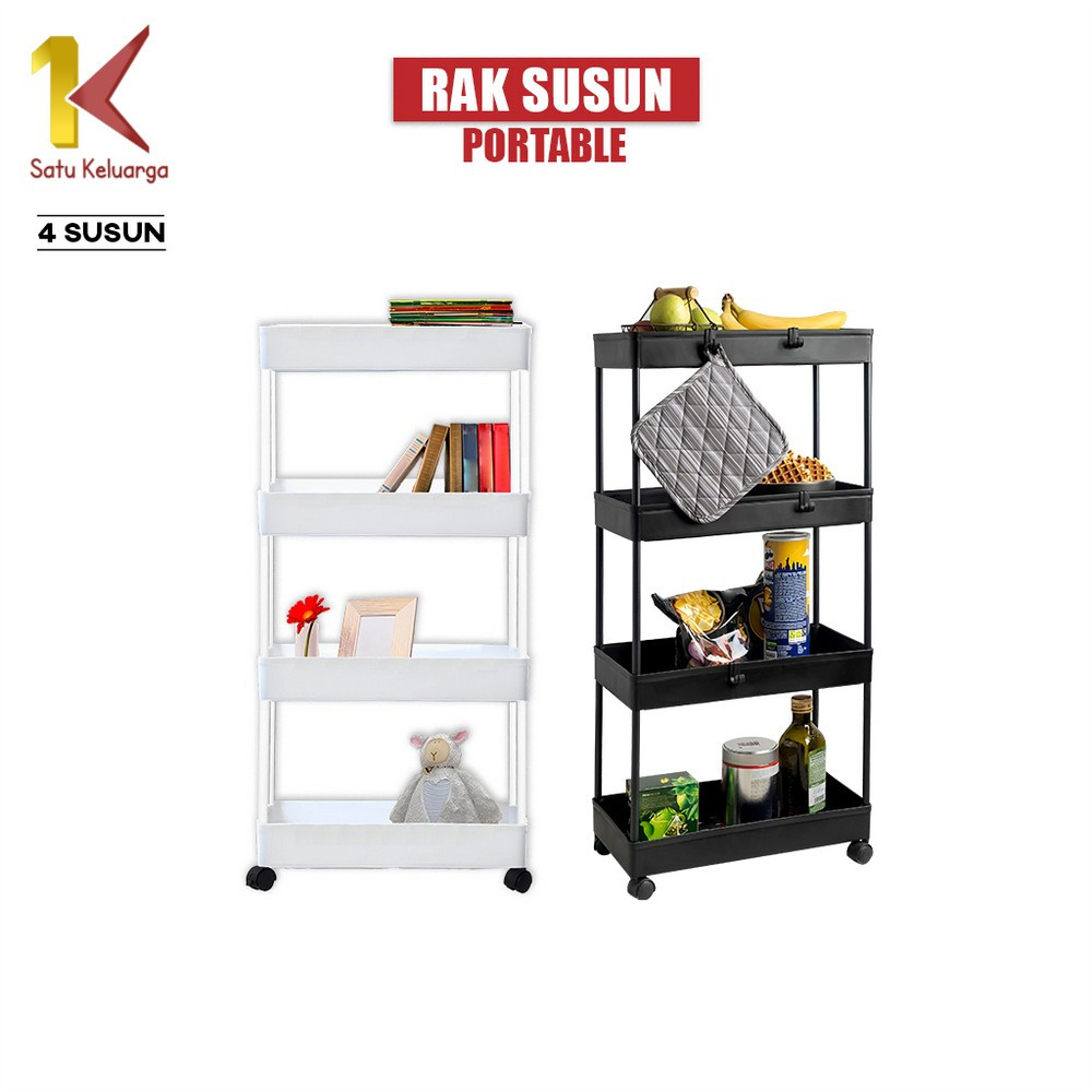 Satu Keluarga Rak Susun Serbaguna 4 Tingkat Dengan Roda C802 Rak Kamar Mandi Bahan Plastik Portable 