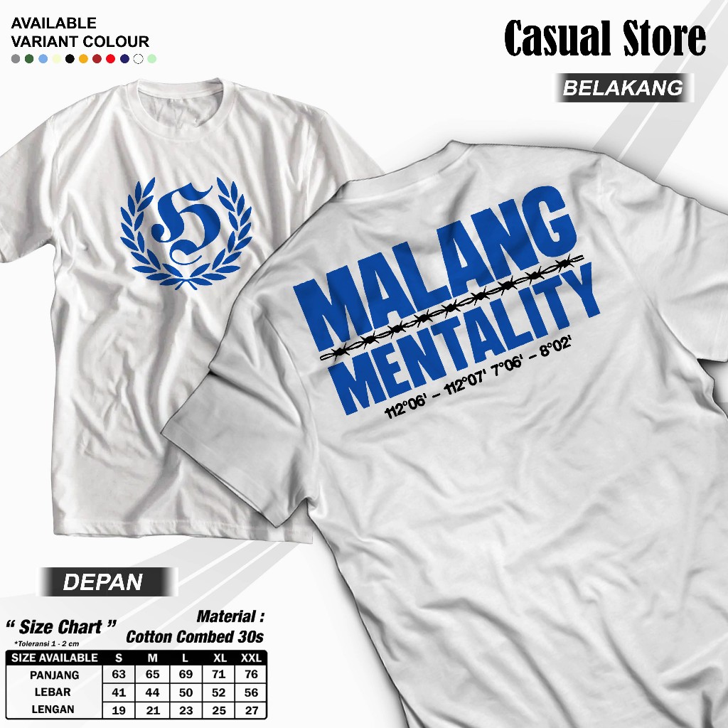 Store Casual Kaos Malang Mentality Bahan Combad 30s S-XXL