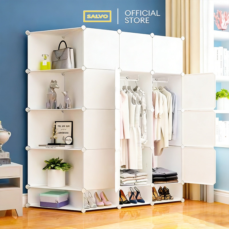 Salvo Lemari Penyimpanan Pakaian Lemari Plastik Lemari Multipintu Putih Lemari Penutup Portable Plas
