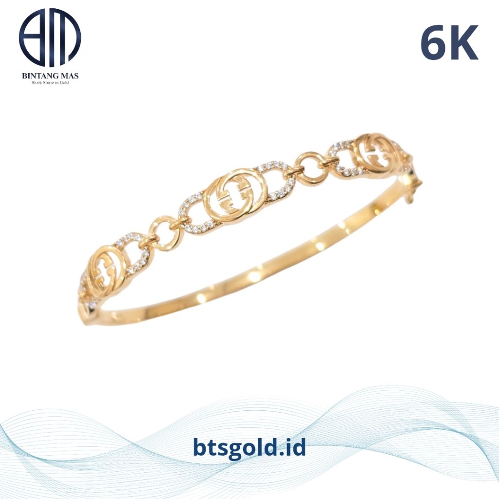 Gelang Emas Bangle Permata Putih | 6K