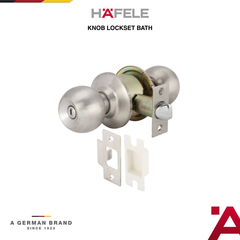 Hafele Gagang Kunci Pintu/Kunci Pintu Kamar Mandi Bulat Stainless Steel - Pegangan Pintu 1 Set Model