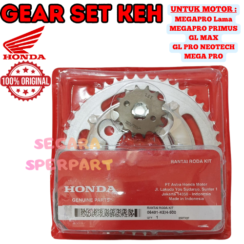 GEAR SET+RANTAI KODE-KEH ORI HONDA MEGAPRO LAMA-PRIMUS-GL-MAX-PRO NEOTECH KUALITAS ASLI100% ORIGINAL