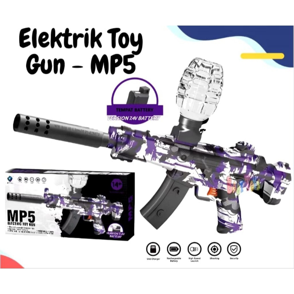 Mainan Anak Pistol Tembakan MP5 Gun Electric Water Gel op 7.4v