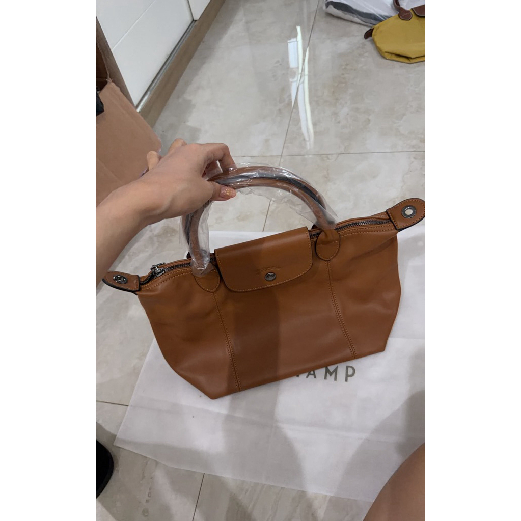LC cuir bahan kulit medium short handle long*champ warna brown